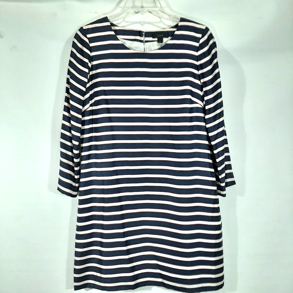 J. Crew navy stripe silk dress 2 - Picture 1 of 13